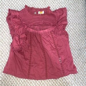 Dark Pink Eyelet Top w/ Ruffled Sleeves